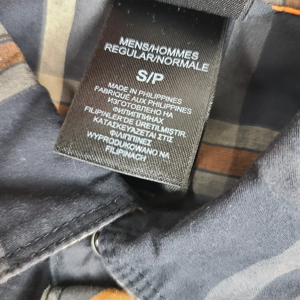 The North Face Shirt Mens Small Black Orange Plaid‎ Casual Snap Button Up